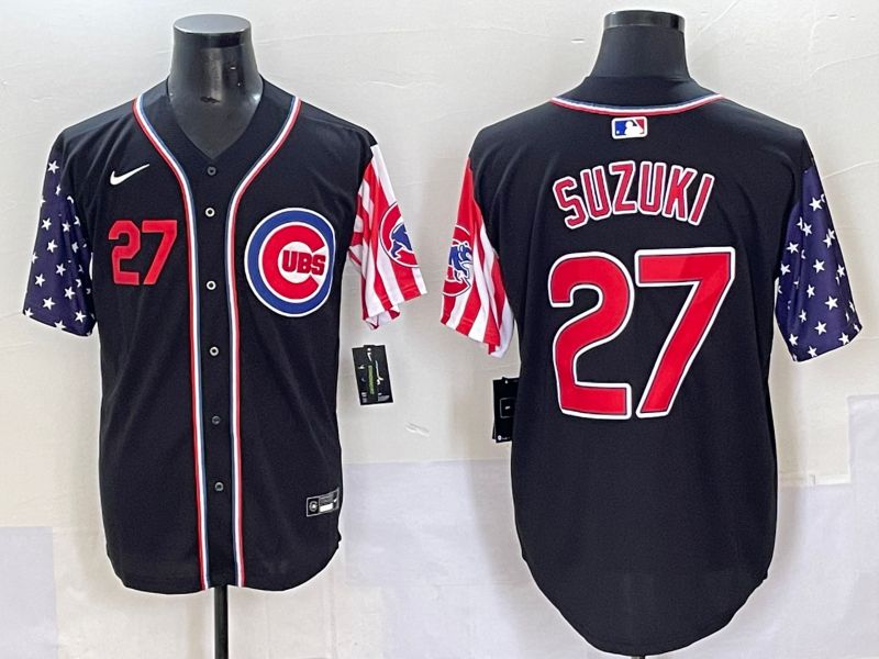 Men 2025 Chicago Cubs #27 Suzuki Black National Flags Nike MLB Jersey style 3->chicago cubs->MLB Jersey